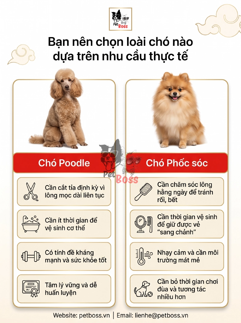 lựa chọn nên nuôi chó poodle hay phốc sóc phụ thuộc vào nhu cầu